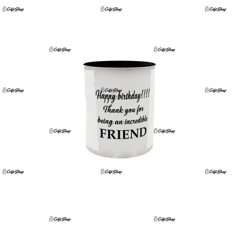 Happy birthday, friend, cana personalizata cu 2 poze, 330ml, model 3359